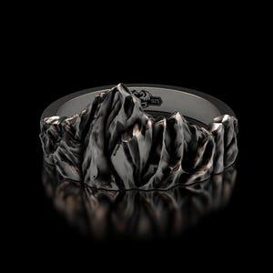 Mountain Range Ring Sterling Silver 925 Mens Nature Ring - Handmade Oxidized Mountain Peak Band