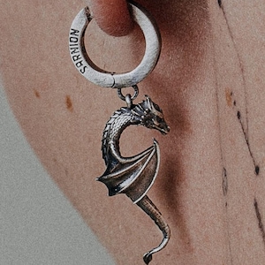Dragon Earrings Sterling Silver 925 - Gothic Fantasy Dragon Huggie Hoops, Medieval Mythical Creature Jewelry for Men Women