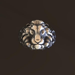 Men's Sterling Silver Lion Ring, Oxidized Signet, African Lion Head Jewelry, Zodiac Leo, Male Gift, 925 Silver Animal Ring, Chunky Ring
