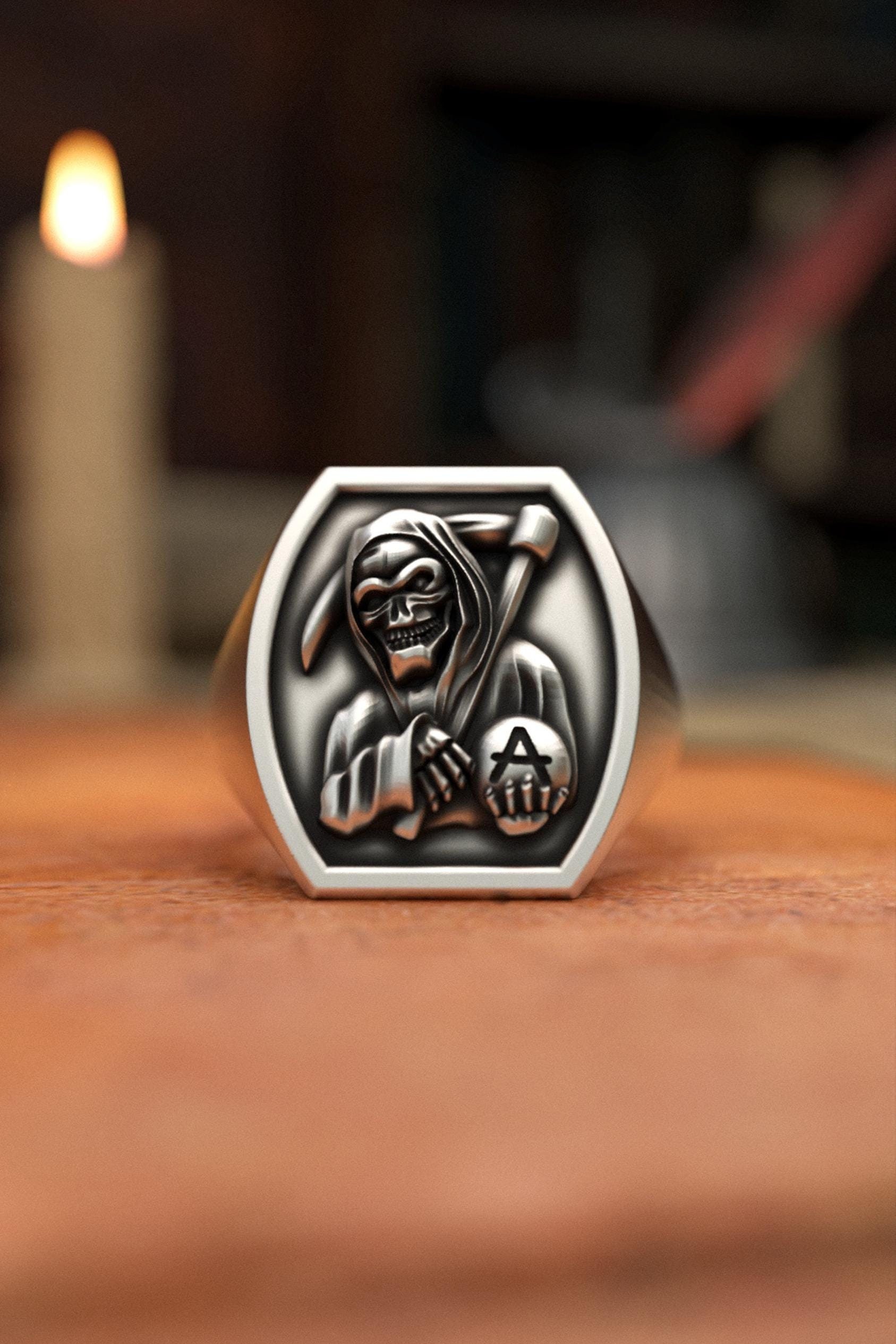 Grim Reaper Ring, Reaper Ring, Azrael Ring Sterling Silver, Angel Of Death Ring, Santa Muerte Ring, Santa Muerte Ring, Sons Of Anarchy Ring