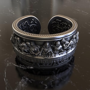 Leonardo&#39;s Last Supper - 925 Sterling Silver Ring, Jesus Christ Design, Adjustable Dimensionless, Artistic Masterpiece, Sacred Jewelry