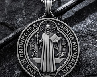 Saint Benedict Double-Sided Necklace, 925 Sterling Silver, Handcrafted Christian Jewelry, Unisex Symbol of Protection, Inspirational Piece