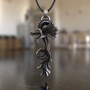 Wave Dragon Necklace, 925 Sterling Silver Oceanic Mythical Creature Pendant, Artisan Crafted Jewelry for Sea & Fantasy Lovers