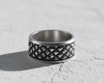 Dragon Scale Oxidized Silver Wedding Band Ring Men, Unique Animal Dragon Ring to Dad, Engraved Promise Ring For Husband, Gift For Boyfriend