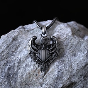 Patriotic Eagle Shield Necklace 925 Sterling Silver, Bold American Eagle Pendant with Stars and Stripes Symbol, Men’s Statement Jewelry