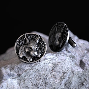925 Sterling Silver Cufflinks Handcrafted Lynx Head Forest Theme with Detailed Oak Leaves Design – Nature Inspired Men&#39;s Fashion Accessories