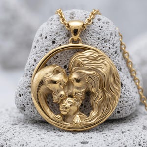 Löwenfamilien-Anhänger-Halskette, Sterlingsilber, Tieranhänger, Mutter-Vater-Junges-Schmuck, handgefertigtes 925er-Silber-Wildtiergeschenk, poliertes Familienband Bild 9