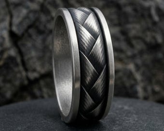 Japanese Pattern Men Wedding Ring, 925 Sterling Silver Men Wedding Jewelry, Japanese Art, Engagement Ring, Wave Ring, Best Man Gift