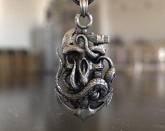 Skull Octopus Anchor 925 Sterling Silver Necklace - Nautical Inspired, Artisan Crafted Pendant, Ideal for Sea  Gothic Jewelry Lovers