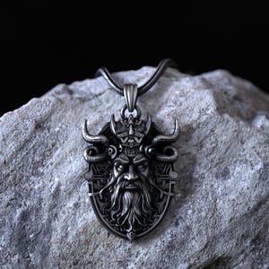 Viking Warrior Face 925 Sterling Silver Pendant Necklace Norse Mythology Odin Inspired Necklace Intricate Celtic Knot Beard Horned Helmet