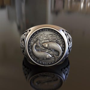Handmade 925 Sterling Silver Pisces Ring - Unique Zodiac Jewelry - Unisex - Ideal Birthday or Special Occasion Gift