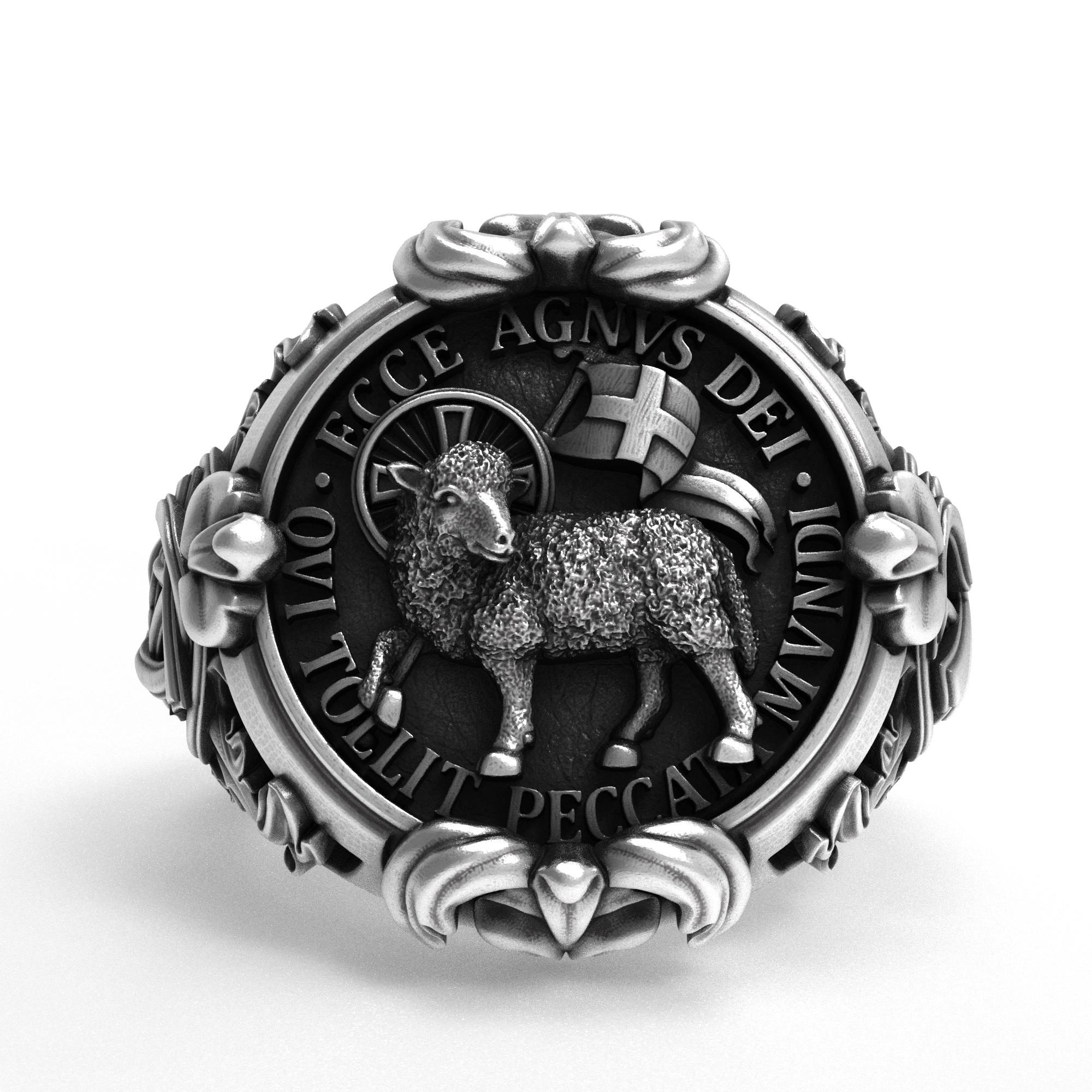 Lamb of God Agnus Dei Signet - 925 Sterling Silver - Christian 