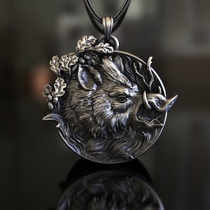 Wild Boar in Nature Themed 925 Sterling Silver Necklace Unique Wildlife-Inspired Jewelry Perfect Gift for Nature Lovers and Boar Enthusiasts