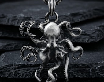 Octopus Charm Necklace: Sea Animal Jewelry (Sterling Silver, Handmade)