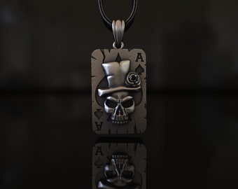 Skull Lucky Poker Card 925 Silver Necklace - Best Necklace Birthday Gift For Father, Husband, Boyfriend Christmas Gift