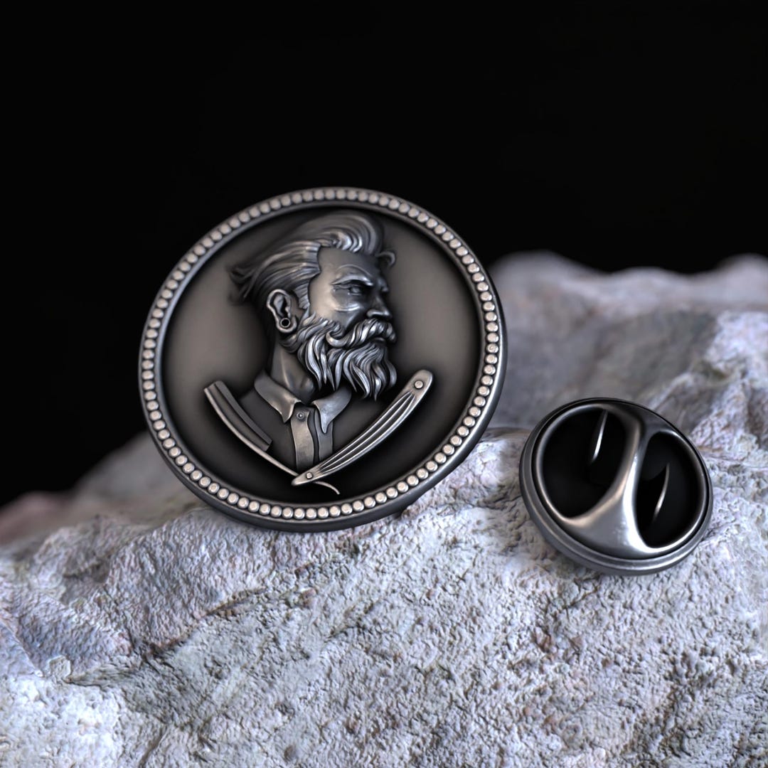 Vintage Barber Lapel Pin 925 Sterling Silver Classic Beard Razor Brooch ...