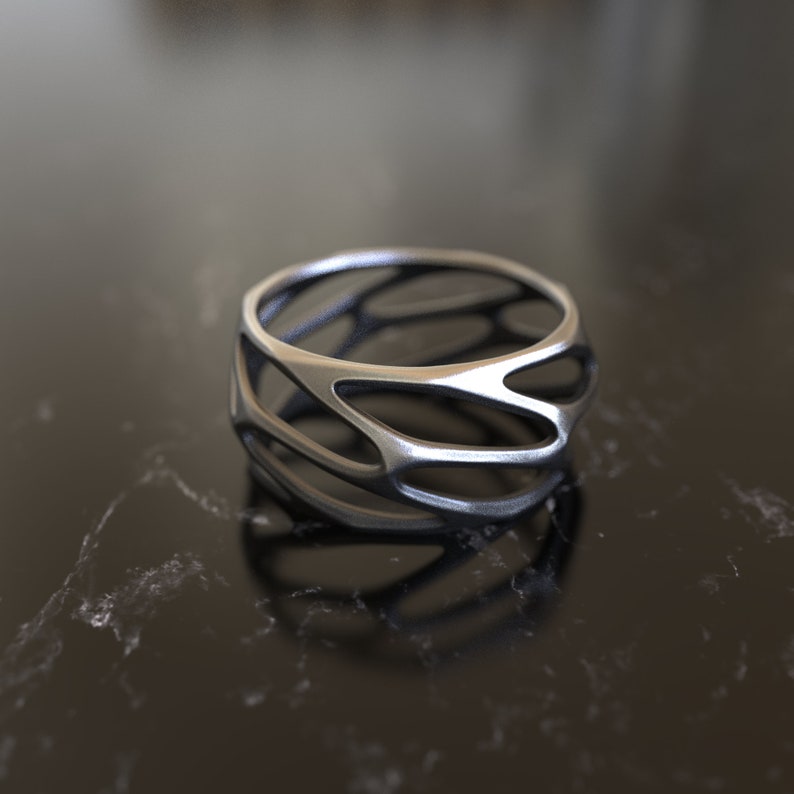 Parametric Design Handmade Sterling Silver Men Brutal Ring, Silver Men Wedding Ring, Men Wedding Band, Ornament Men Ring Minimalist Ring image 2