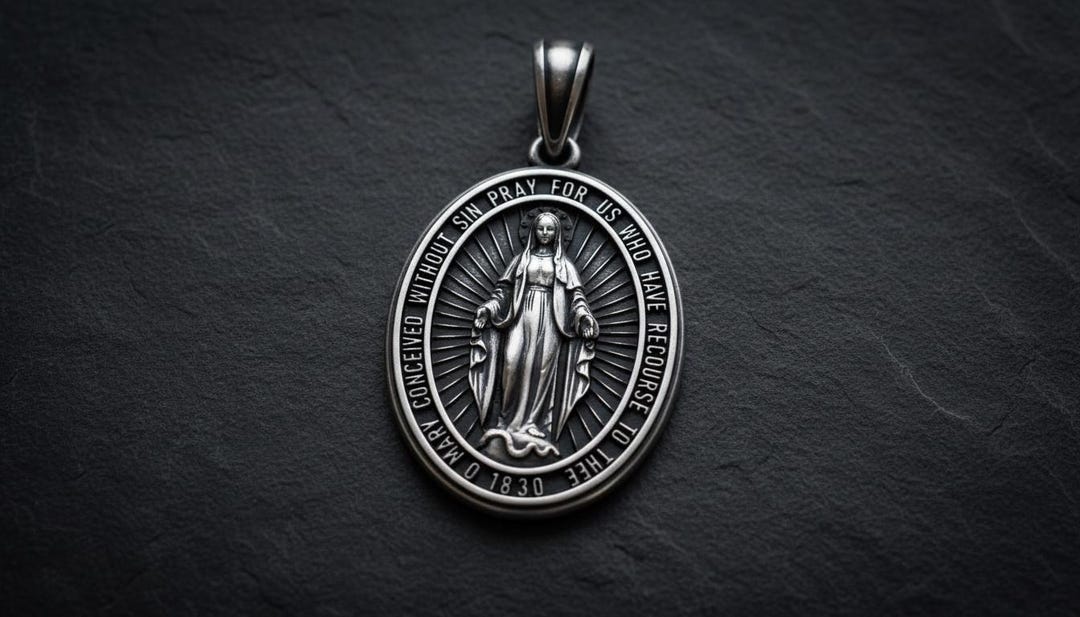 Miraculous Medal Pendant, Sterling Silver Virgin Mary Necklace ...