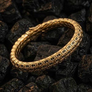 Gold Plated Hexagonal Python Bracelet in 925 Sterling Silver | Bold Modern Design