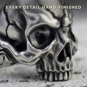 Injured Skull 925 Silver Ring, Unusual Punk Style, Handcrafted, Adjustable Size, Unisex, Unique Gift, Edgy Design, Gothic Fashion Accessory image 4