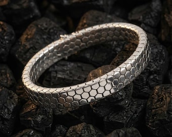 Snake Scale Cuff Bracelet 925 Sterling Silver Polished Finish