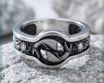 Yin Yang Carp Koi Fish    Japanese Ornament Design Symbol of Balance Unique Artistic Jewelry Cultural Fusion
