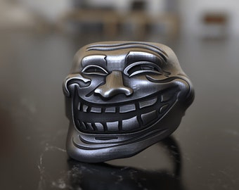 Troll Face Ring - 925 Sterling Silver - Internet Meme Inspired - Artisan Crafted - Unique Conversation Piece - Limited Release Trendy Design