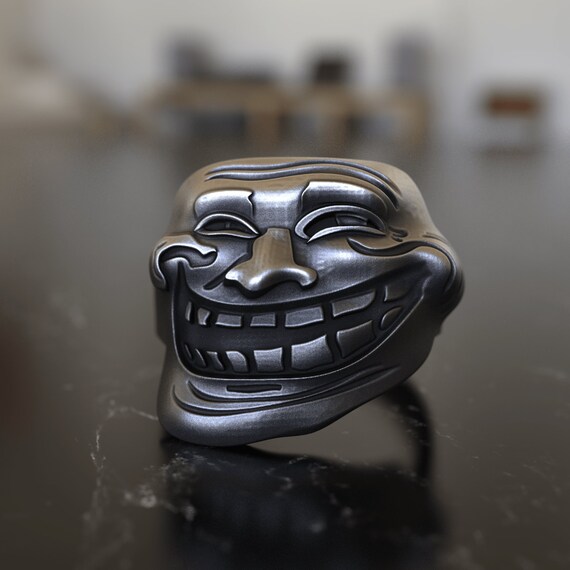  Handmade Unisex 925 Troll Face Ring Sterling Silver