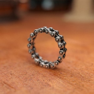 Fahrrad Moto Ketten Ring - 925 Sterling Silber - Fahrrad Kette Ehering - Symbol für Reise & Abenteuer - Handgefertigter Schmuck