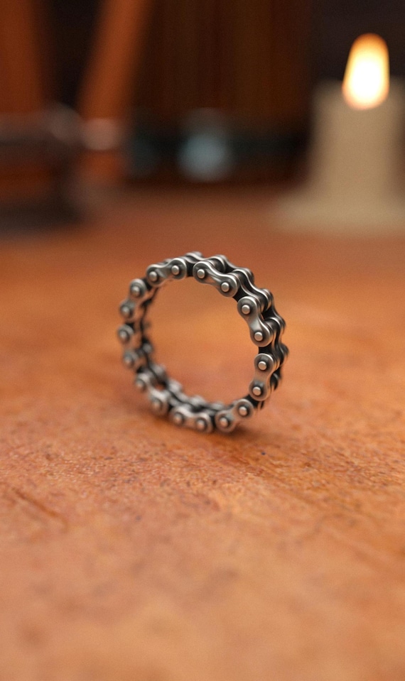 Bicycle Moto Chain Ring - 925 Sterling Silver - Bike Chain