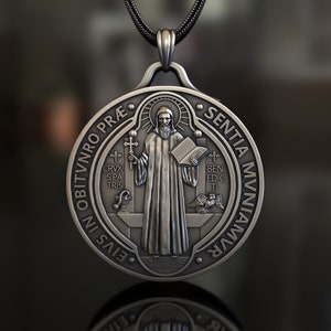 Saint Benedict Double-Sided Necklace, 925 Sterling Silver, Handcrafted Christian Jewelry, Unisex Symbol of Protection, Inspirational Piece