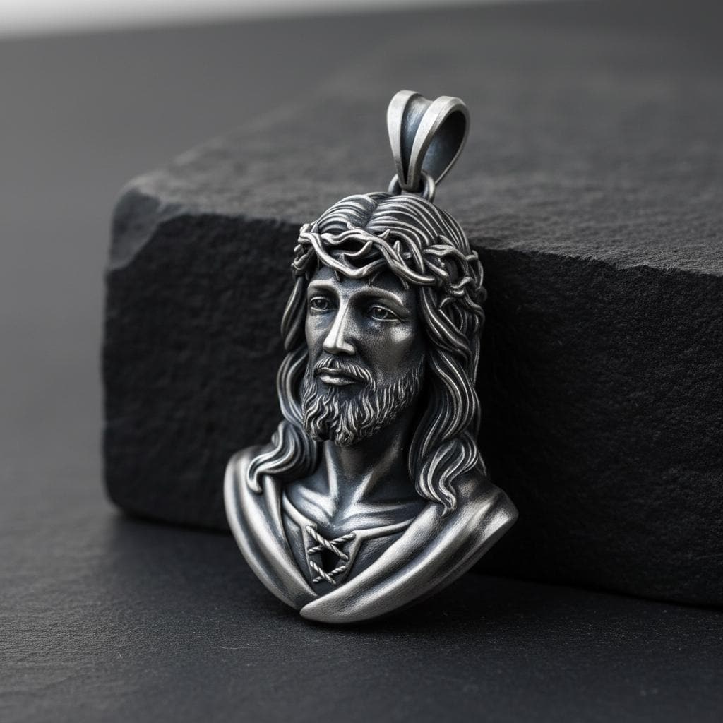Jesus Christ Pendant Crown of Thorns Luxury, Jesus Head Necklace