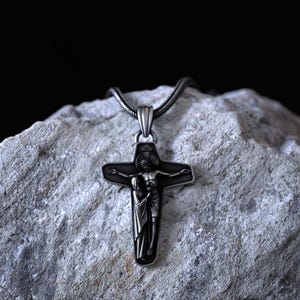 Sterling Silver Crucifix Pendant Necklace 925 Silver Jesus on Cross Religious Jewelry Handmade Sacred Christian Cross Necklace for Men Women