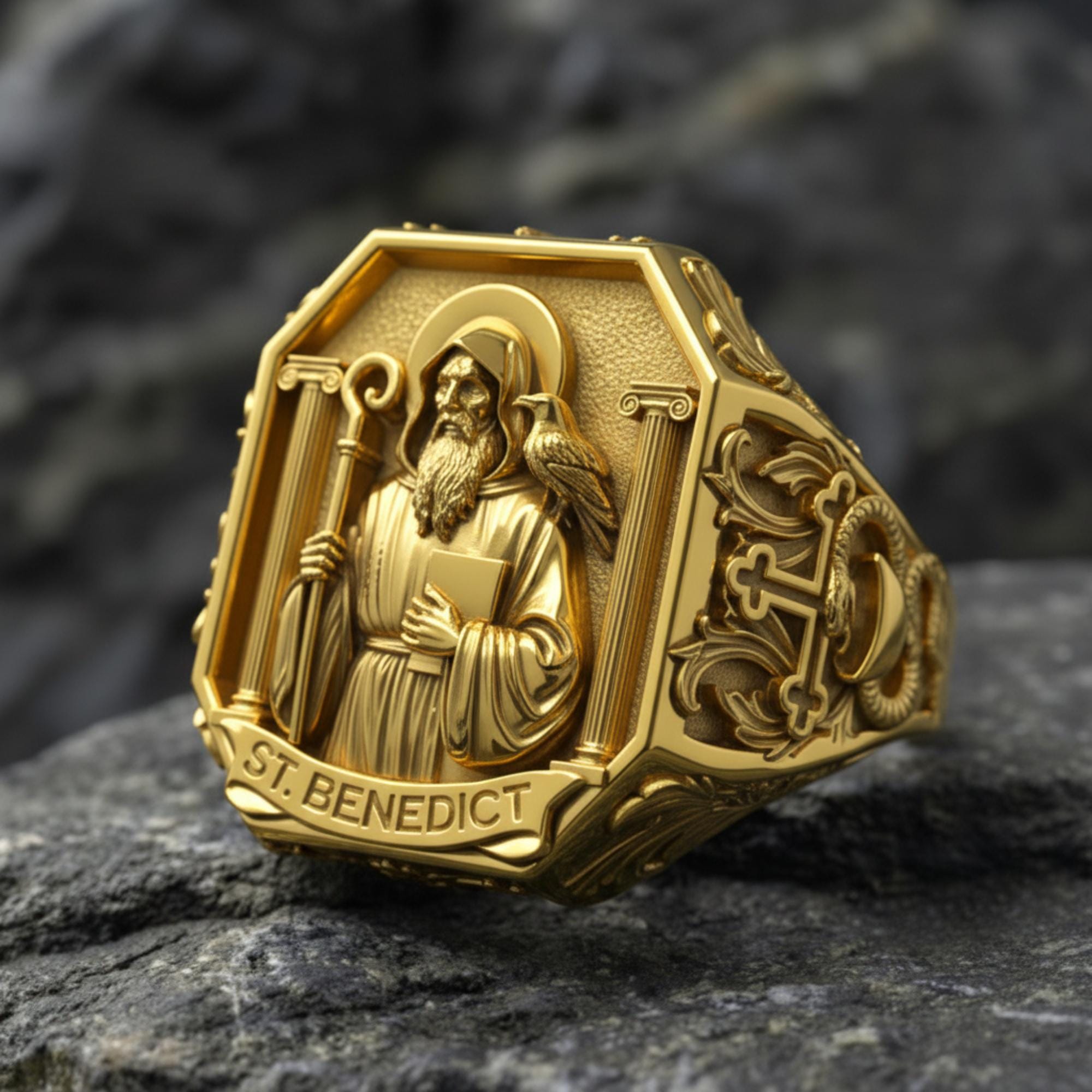 Saint Benedict Ring 925 Sterling Silver 14K Gold Vermeil Christian ...