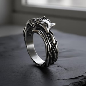 925 Sterling Silver Fox Ring, Adjustable Animal Band Ring, Handmade Silver Jewelry, Cute Fox Wrap Ring, Boho Woodland Ring, Gift for Her