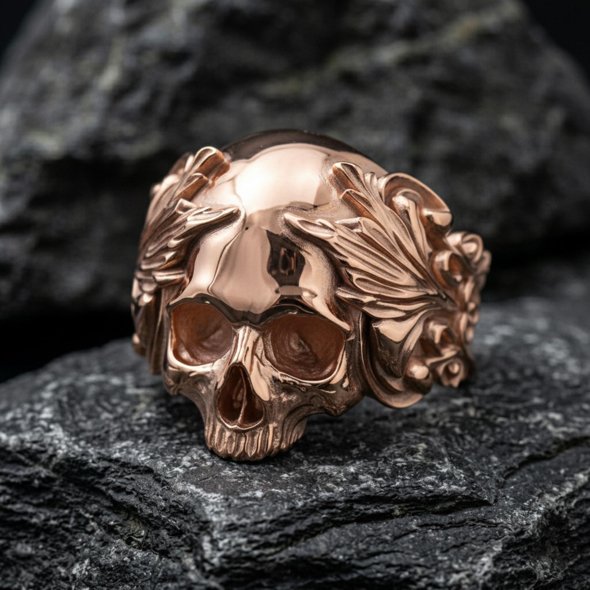 Ornate Skull Ring 925 Sterling Silver Gold Vermeil Gothic Biker 