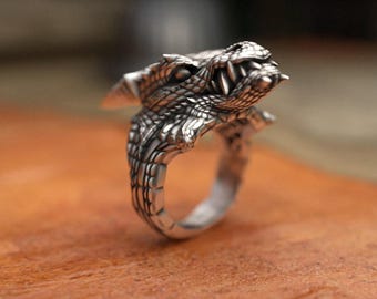 Dragon Head Ring, 925 Sterling Silver, Gothic Jewelry, Unisex Handcrafted Ring, Bold Fantasy Design, Gift, Mystical Creature, Medieval Style
