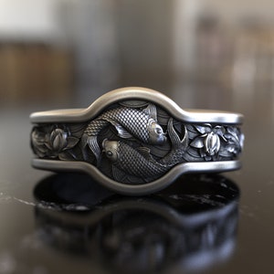 Yin Yang Carp Koi Fish - 925 Sterling Silver Ring, Japanese Ornament Design, Symbol of Balance, Unique Artistic Jewelry, Cultural Fusion