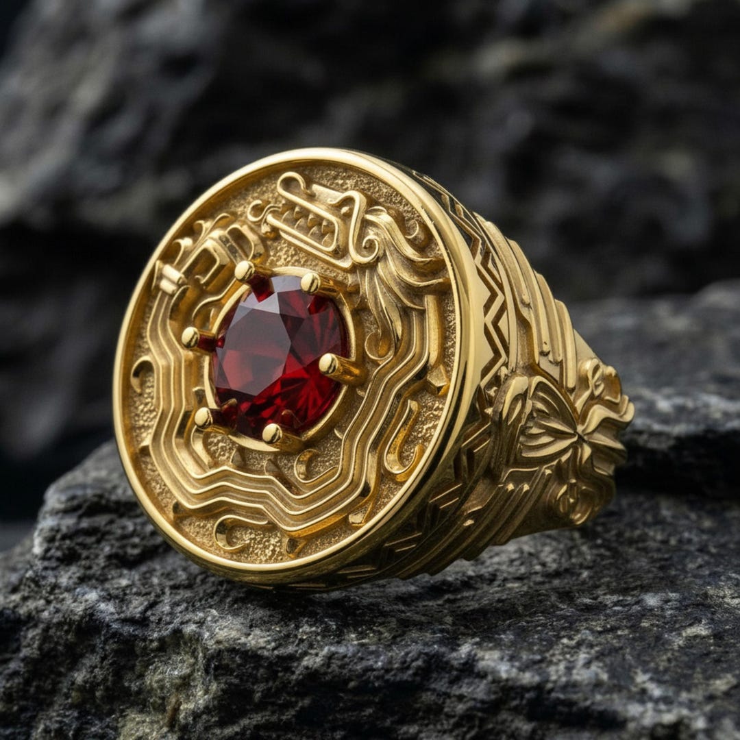 Aztec Quetzalcoatl Dragon Signet Ring 925 Sterling Silver Gold Vermeil ...