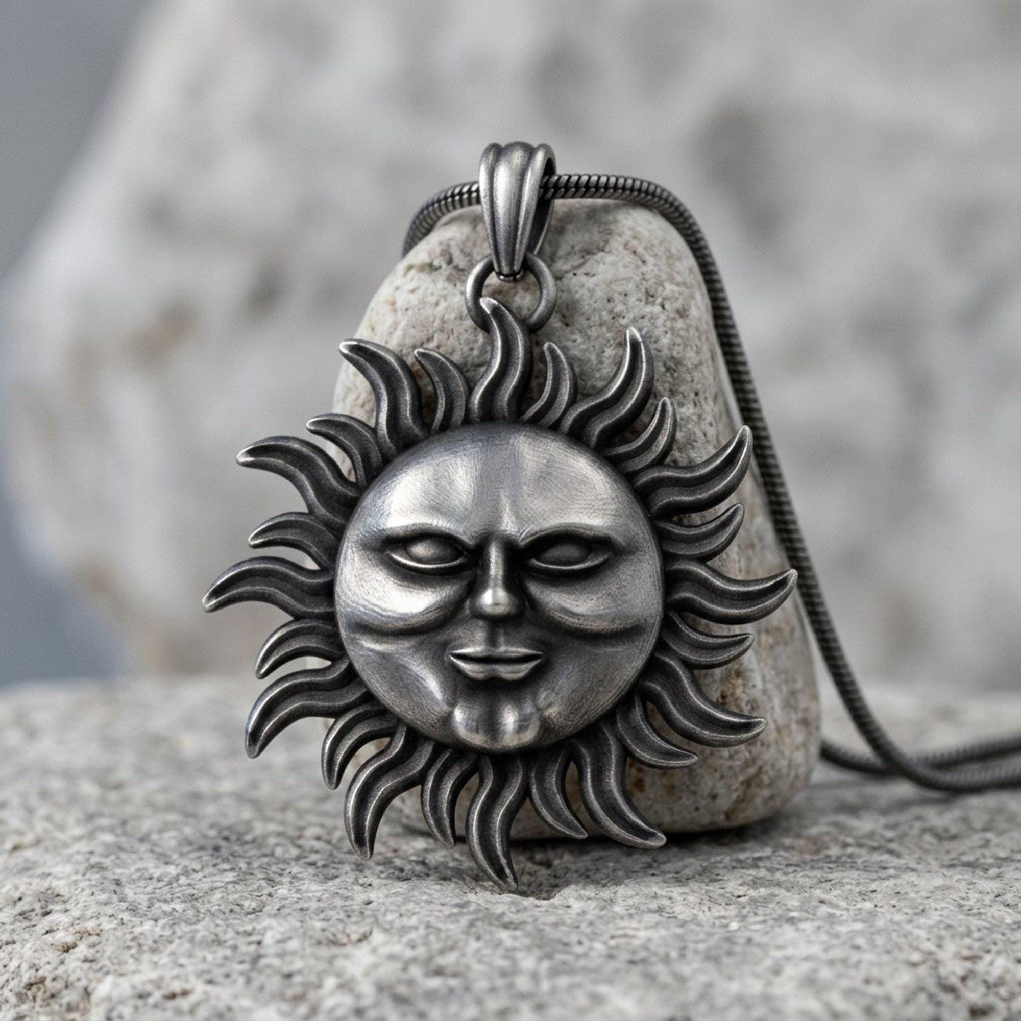 Majestic Sun Face Pendant Necklace in 925 Sterling Silver