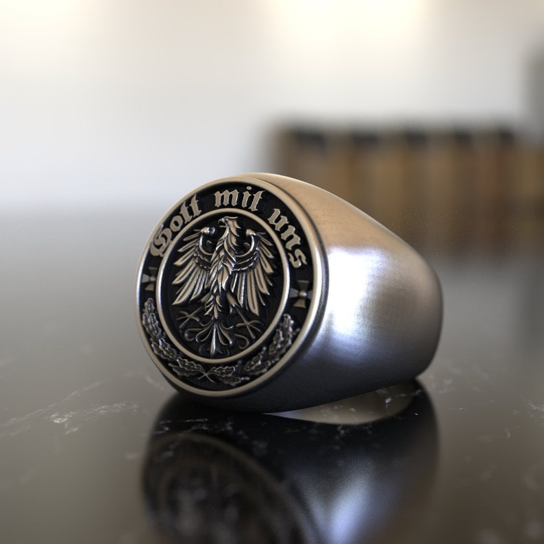 925 Sterling Silver Ring Gott Mit Uns Ring German Coat of Arms Signet Ring, Handcrafted, Perfect for History Enthusiasts and Patriotic Gifts image 4