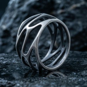 Parametric Design Handmade Sterling Silver Men Brutal Ring, Silver Men Wedding Ring, Men Wedding Band, Ornament Men Ring Minimalist Ring
