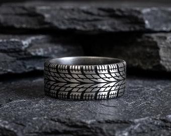 925 Sterling Silver Car Tire Ring, Automotive Inspired Jewelry