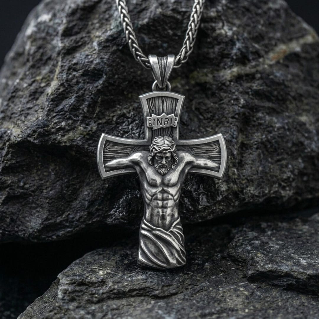 Jesus Crucifix Pendant 925 Sterling Silver Oxidized Finish Catholic ...
