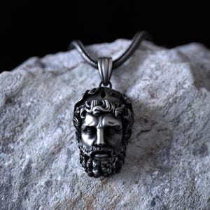 Ancient Greek Mythology Zeus Pendant Necklace, Handmade 925 Sterling Silver, Detailed Head of Zeus Medallion, Unique Greek God Necklace