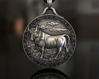 Taurus Zodiac Pendant, 925 Sterling Silver, Handcrafted Astrology Inspired Jewelry, Unisex Symbol of Stability & Practicality, Unique Piece
