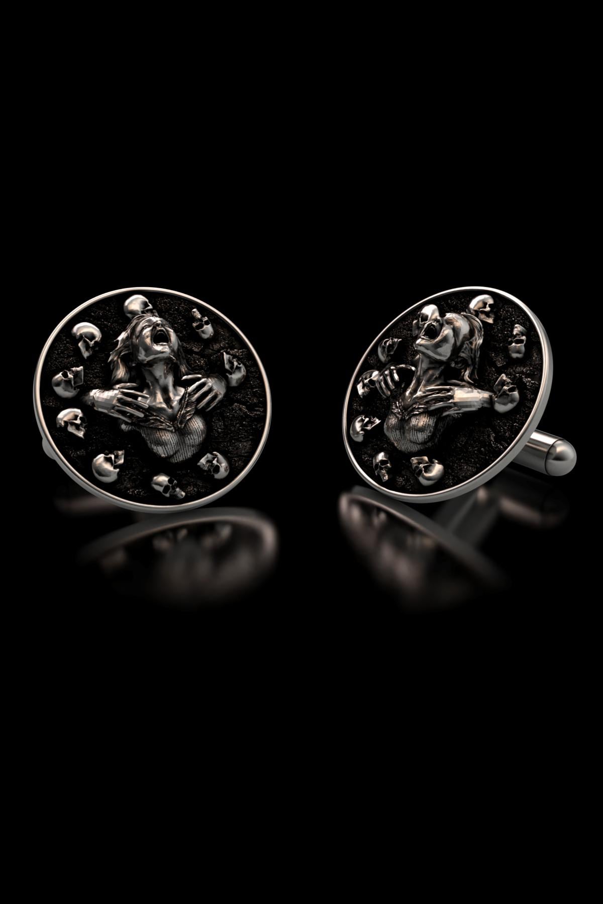 Skull Cufflinks Sterling Silver - Gothic 925 Silver Screaming