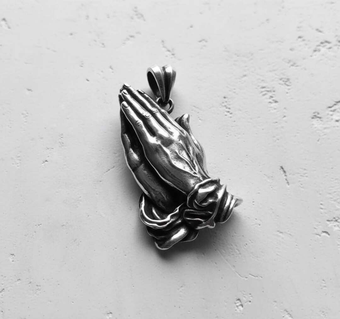 Praying Hands Pendant 925 Sterling Silver Oxidized Finish Christian ...