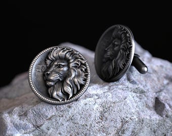 Majestic Lion Head Sterling Silver Cufflinks 925 Handmade Detailed Lion Design Formal Men Accessories Gift for Him Animal Lover