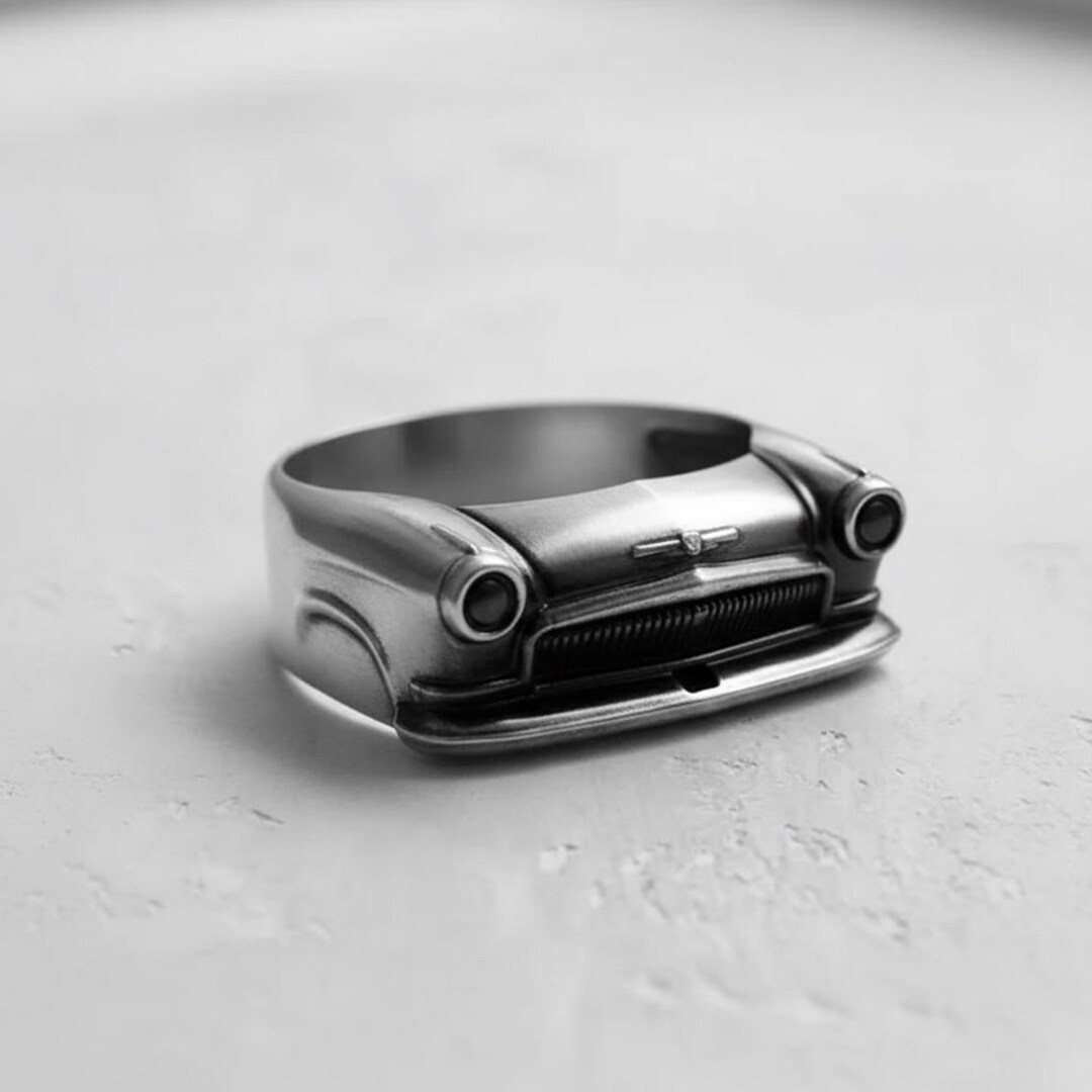 Classic Car Ring 925 Sterling Silver Oxidized Finish Vintage Automobile ...